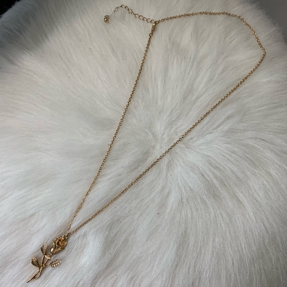 Gold rose charm necklace